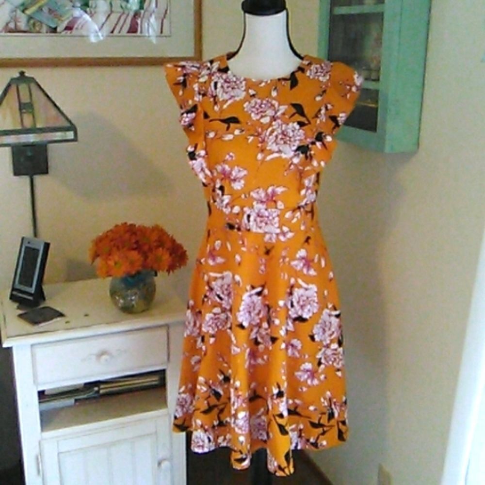 Yathon Mustard Floral Dress
